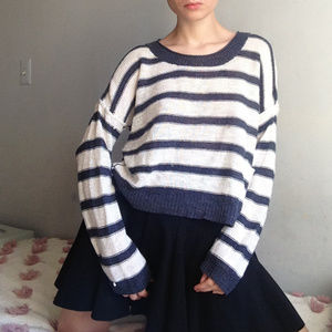 Blue Navy White striped Linen Layering sweater